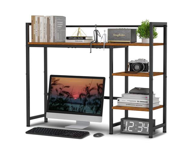 Desk Shelf, 38.6' Desktop Organizer Shelf, Desk Hutch for Computer Monitor, 4 Tier Desk Display Rack, Wood Desktop Bookshelf Storage Rack for Home...
