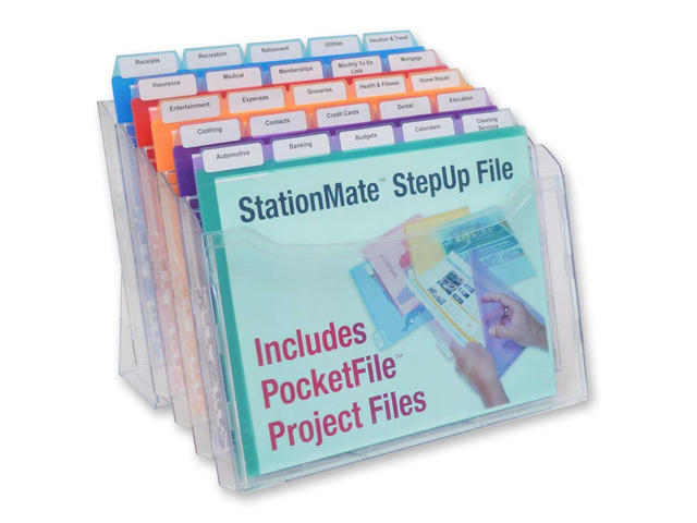 Step UP File Desktop Organizer Plus 25 Color Poly Folders Files Your Piles! StationMate Project Manager Keeps 25 of Your Most Important Projects at...