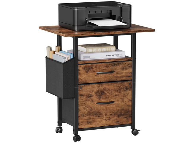 2 Drawer File Cabinet with 24'' Extended Desktop, Mobile Filing Cabinet, Rolling File Cabinet with Side Bag, Fabric Drawer, Fits A4/Letter Size,...