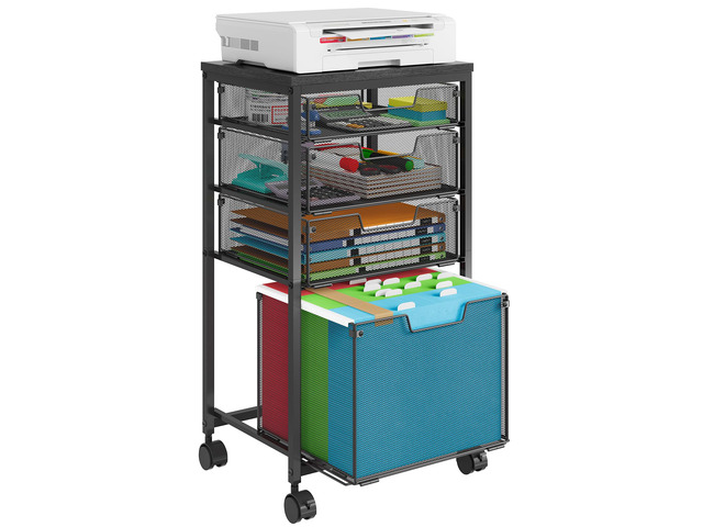 Rolling File Cart with 4 Storage Drawers, Mobile File Cabinet with Wheels, Hanging File Organizer, Under Desk Printer Stand Utility Cart Filing...