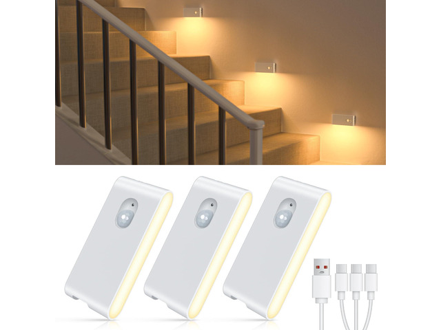 Motion Sensor Night Light, Rechargeable Stair Lights Indoor, Warm White Motion Sensor Light Indoor, Battery Operated Night Light for Hallway,...