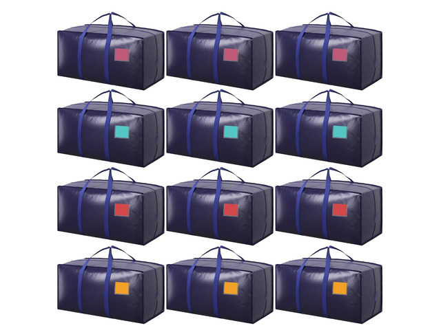 12 Pack Moving Bags with Full-Open Side Zipper, Extra Large 93L Heavy Duty Waterproof Foldable Storage Totes for College Dorm, Moving & Home...