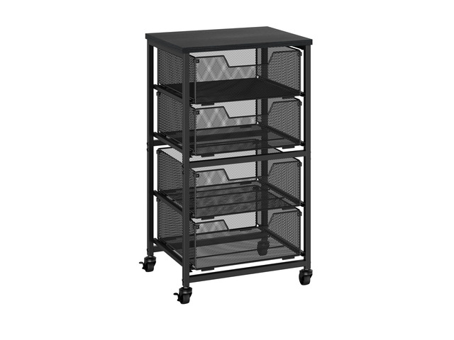 Rolling Cart with Drawers, 4-Drawer Storage Cart on Wheels with Wooden Top, Metal Utility Cart with Storage Drawers, Craft Storage Art Cart for...