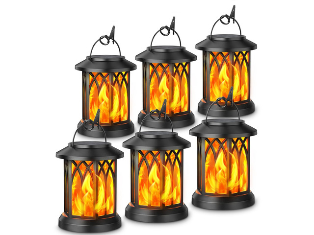 6 Pack Solar Lantern Outdoor Lights, Upgraded Flickering Flame Solar Lanterns Outdoor Waterproof, Auto ON/OFF Lanterns Decorative Outdoor, Hanging...