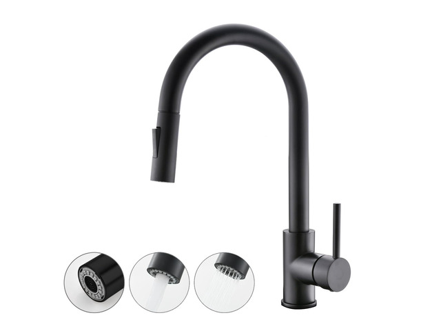 Black Kitchen Faucet Including 2pcs Sprayers,1pc Soap Dispenser
