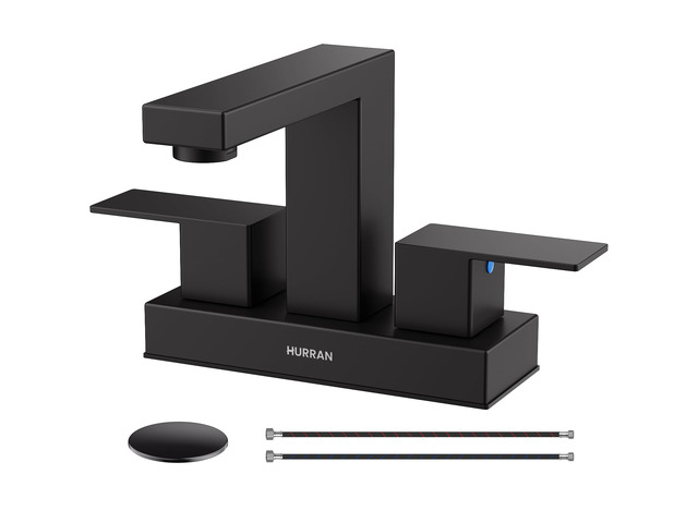 Matte Black Bathroom Sink Faucet, 4 inch Bathroom Faucet Stainless Steel Bathroom Faucets for Sink 3 Hole with Pop-up Drain and Supply Lines,...