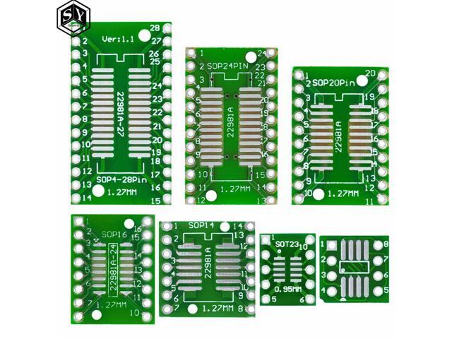 7PCS=7value*1PCS PCB Board Kit SMD Turn To DIP SOP MSOP SSOP TSSOP SOT23 8 10 14 16 20 24 28 SMT To DIP