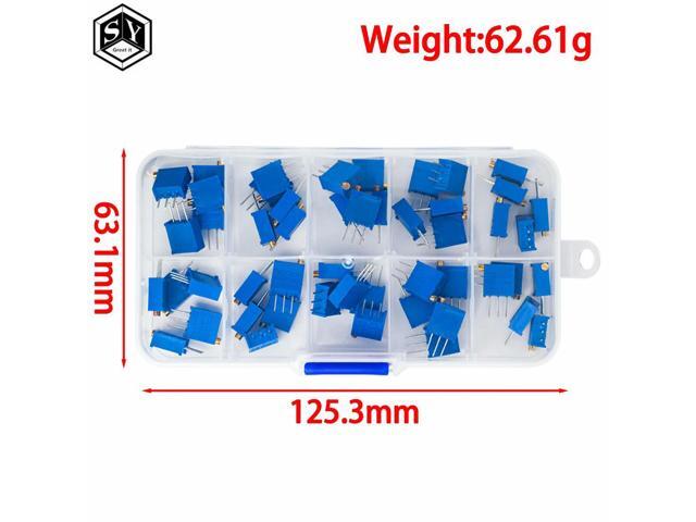 50PCS 3296W Multiturn Trimmer Potentiometer Kit High Precision 3296 Variable Resistor 500R 1K 2K 5K 10K 20K 50K 100K 200K 1M