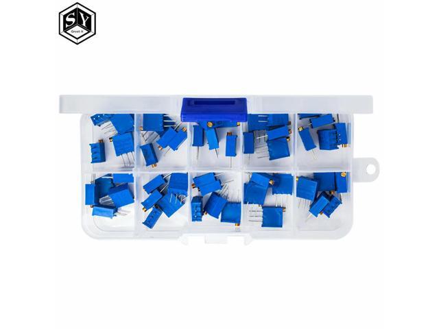 50PCS 3296W Multiturn Trimmer Potentiometer Kit High Precision 3296 Variable Resistor 500R 1K 2K 5K 10K 20K 50K 100K 200K 1M