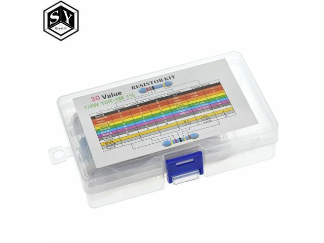 600pcs1/4W 1% Tolerance l Film Resistor Assortment Kit - 10-1M Precision Resistor Pack (30 Values x 20pcs)
