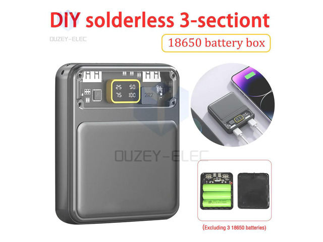 Power Bank Shell Kit with Digital Display 3-section Pack No Welding DIY Transparent Power Bank Accessories