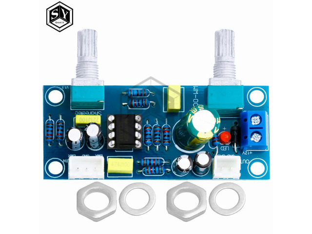 NE5532 Single Supply Low-Pass Filter Board DC 12v-25v 22Hz-300Hz Subwoofer Pre-Amplifier Preamp Board with Rotary Potentiometer