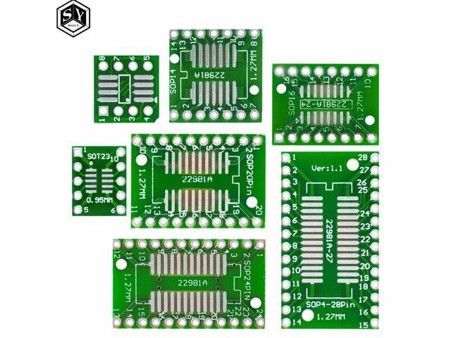 7PCS=7value*1PCS PCB Board Kit SMD Turn To DIP SOP MSOP SSOP TSSOP SOT23 8 10 14 16 20 24 28 SMT To DIP