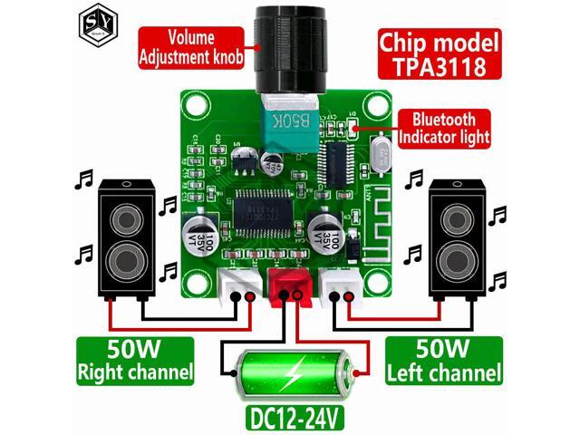 XH-A414 DC12-24V 5.0 Bluetooth digital amplifier board 50W+50W onboard TPA3118D2 amplifier chip 50K dual potentiometer