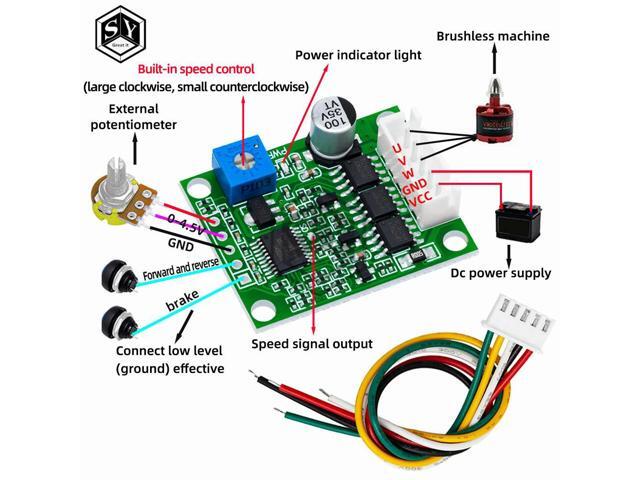DC 6-20V 60W 12V Brushless Motor Driver Board BLDC Speed Controller 3 Phase Governor Hallless Switch Module With Cable