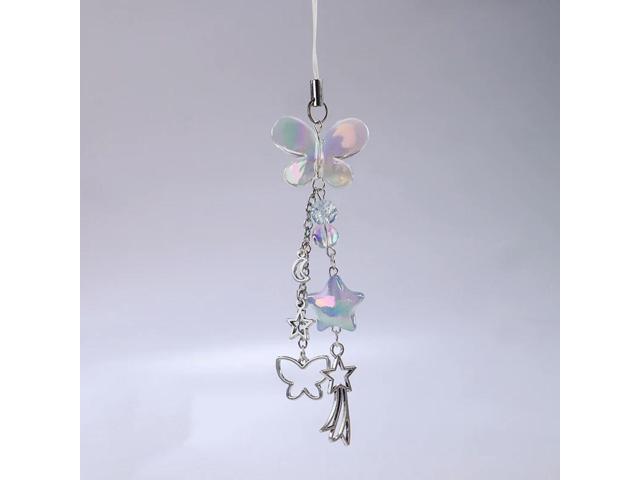 Blue Y2K Phone Chain Cute Butterfly Star Anti-Loss Charm Strap Keychain Lanyard Pendant for Bag Camera INS Decorative Accessory