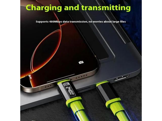 240W Fast Charging USB Type-C to Type-C Cable 1.5m with Real-Time Power Display for Mobile Phone High-Speed Data Sync Cable