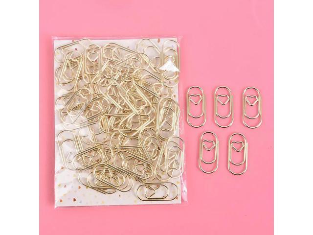 50pcs Mini Heart Shaped Paper Clips Gold & Rose Gold Bookmark Binder Clips for Office Accessories And Patchwork