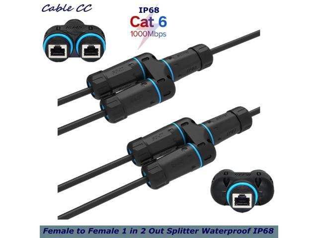 RJ45 Female to Female 1 in 2 Out Splitter Waterproof IP68 Ethernet Outdoor LAN Cable Connector for Cat5/Cat5e/Cat6