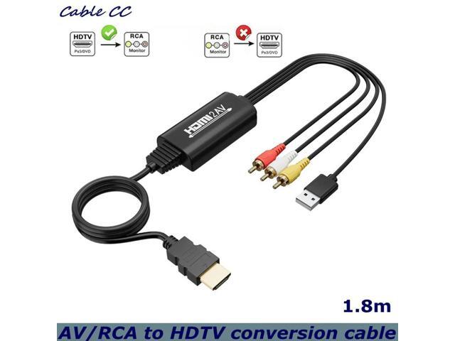 1.8m HDMI-compatible to 3RCA converter cable, with USB power supply 1080P composite CVBS AV audio and video adapter