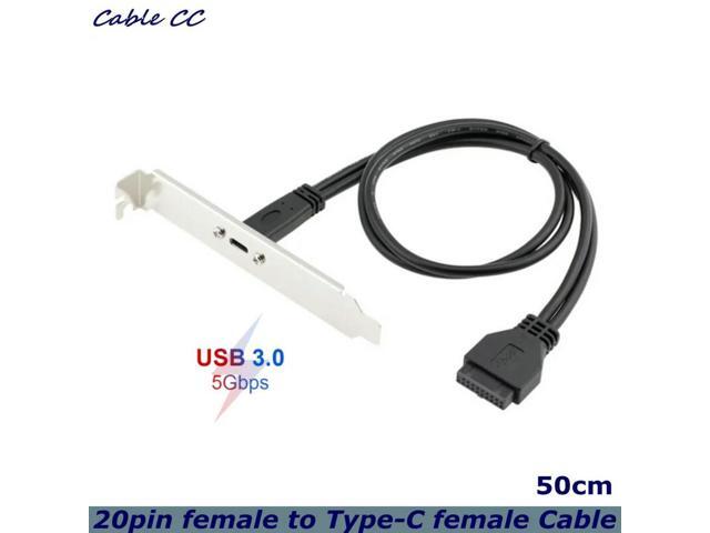 0.5m USB 3.1 Type-C Female to USB 3.0 Motherboard 20Pin Panel Mount Cable With Rear PCI Back Panel Expansion Bracket for PC