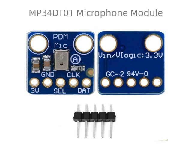 MP34DT01 High Sensitivity PDM MEMS Microphone Module. Simple Pulse Density Modulation Output (I²S interface, SNR 61dB)
