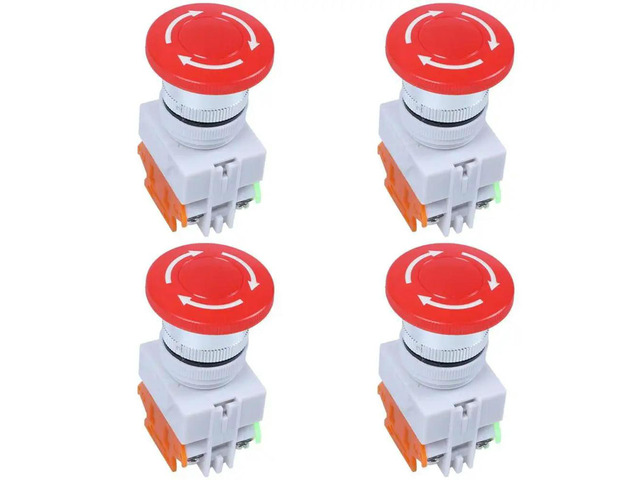 4X Red Mushroom Cap 1NO 1NC Emergency Stop Push Button Switch AC 660V 10A