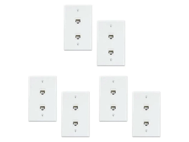 6 Pack 2 Port Ethernet Wall Plate, Cat6 Female To Female Wall Jack RJ45 Keystone Inline Coupler Wall Outlet, White