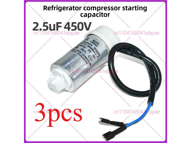 3pcs Suitable for refrigerator compressor start capacitor with wire CBB65 2.5 uF 3UF 4UF 5UF 450V