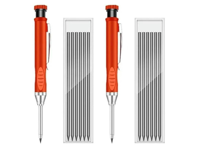 Solid Carpenter Pencil Set With 12 Refill Leads Built-In Sharpener Marking Tool Woodworking Deep Hole Mechanical Pencils