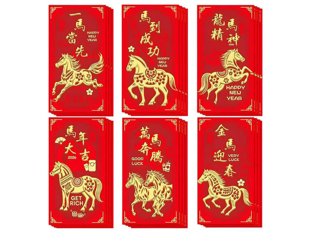 Red Envelope Horse,24PCS Chinese Year 2026 Red Envelopes Years Eve Party Supplies Decorations