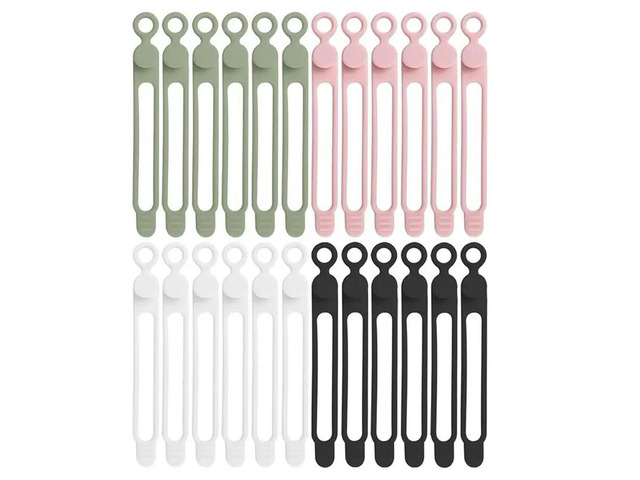 Cord Organizer For 24Pcs Silicone Cable Strap For Bundling Earphone, Phone, Computer Cords, Reusable Cable Ties Set