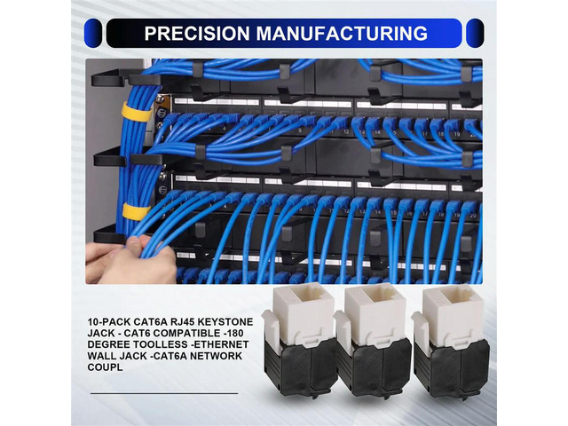 10-Pack Cat6a RJ45 Keystone Jack - Cat6 Compatible -180 Degree Toolless -Ethernet Wall Jack -Cat6a Network Coupler