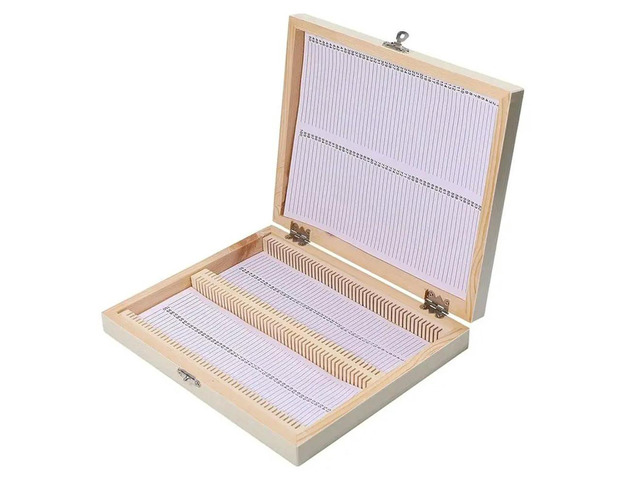 Microscope Slide Box Place Wooden Holder 100 Slots, Fits 8.98X7.4X1.4 Inch For Science And Experiments
