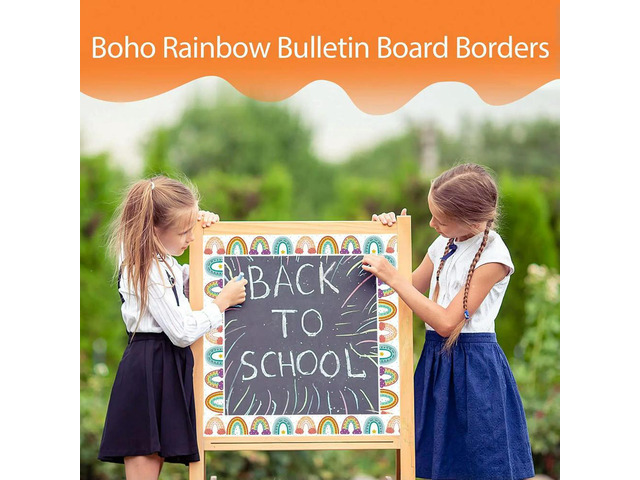 Boho Rainbow Bulletin Board Borders-Classroom Bulletin Wall Decor Border Straight Borders With Polka Dots And Hearts