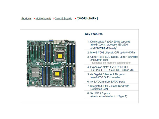 2-Way Server E-ATX Motherboard 2011 C602 DDR3 Xeon Processor E5-2600 E5-2600 v2 Family X9DRi-LN4F+