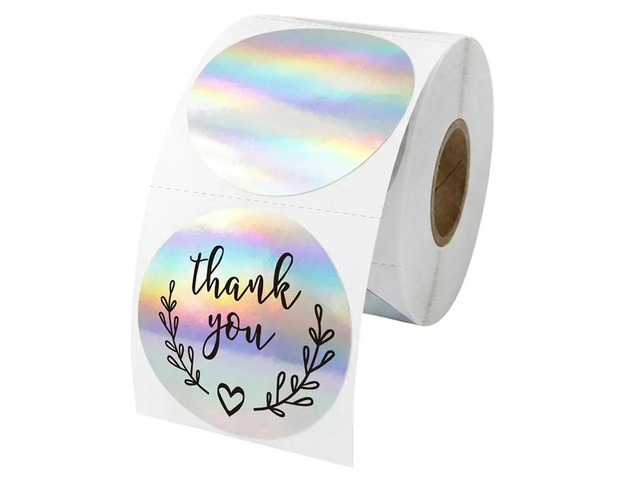 2-Inch Round Holographic Thermal els For DIY Logo And QR Codes, Waterproof And Self-Adhesive (500 Pcs/Roll)