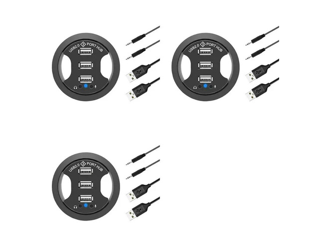 3X USB Hub USB 2.0 Desktop Grommet USB 2.0 Hub Audio Desk Mount Adapter 3 Port Mount In Desk Multi USB 2.0 Ports