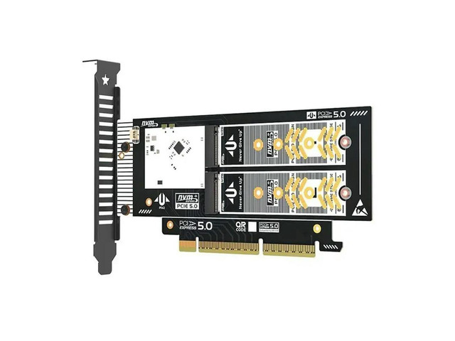 X16 Expansion Card Dual Nvme Pcie 5.0 256Gbps Supports X8/X16 Slots For 2280/2260/2242/2230 NVME SSD Soft RAID Support