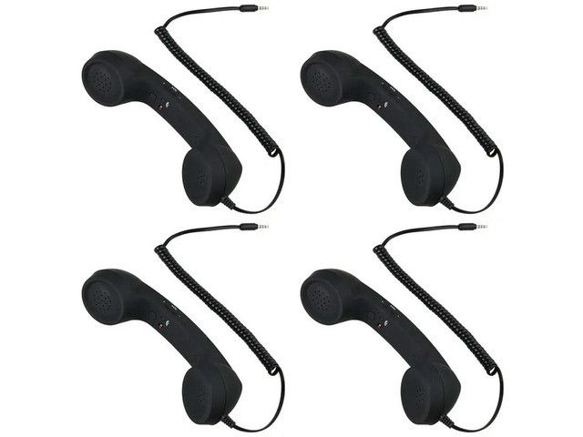 4X Vintage Retro Telephone Handset Cell Phone Receiver MIC Microphone For Cellphone phone, 3.5 Mm Socket (Black)