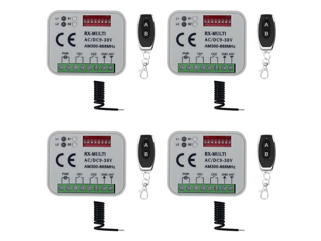 4X Remote Control Switch Receiver 300-868Mhz Receiver Universal AC/DC 9-30V For Garage Door Control Garage Switch