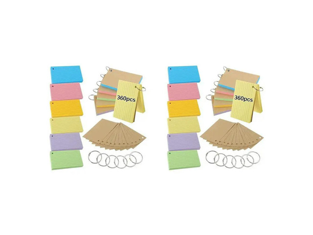 Flash Cards,1200 PCS Multicolor Index Cards Revision Cards With 6 Binder Rings,Kraft Paper Flashcards Lined Record Cards