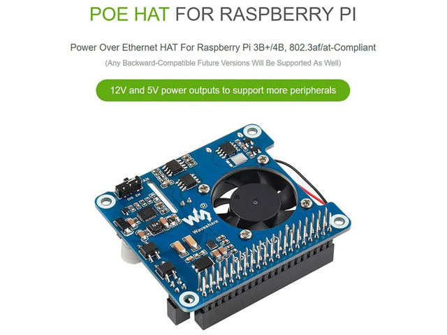 POE HAT (C) for 4B/3B+, Power Over Ethernet HAT, Support IEEE 802.3Af/At-Compliant Network
