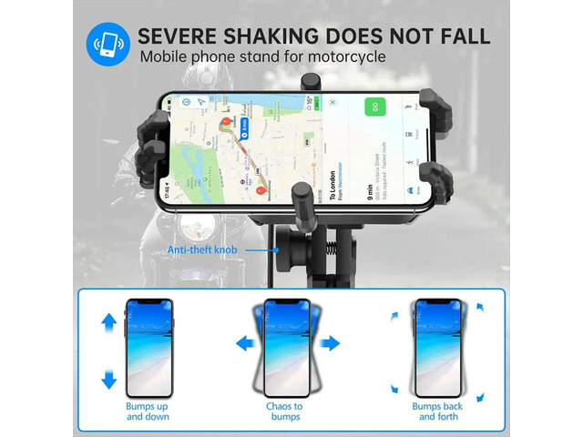 Motorcycle Handlebar Phone Mount with 15W Charger & Vibration Dampener, Anti-Theft, Adjustable Phone Holder