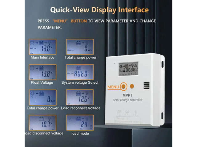 MPPT 20A Solar Charger Controller 12V 24V Regulator with LCD Display for, Gel, Flooded and Lithium