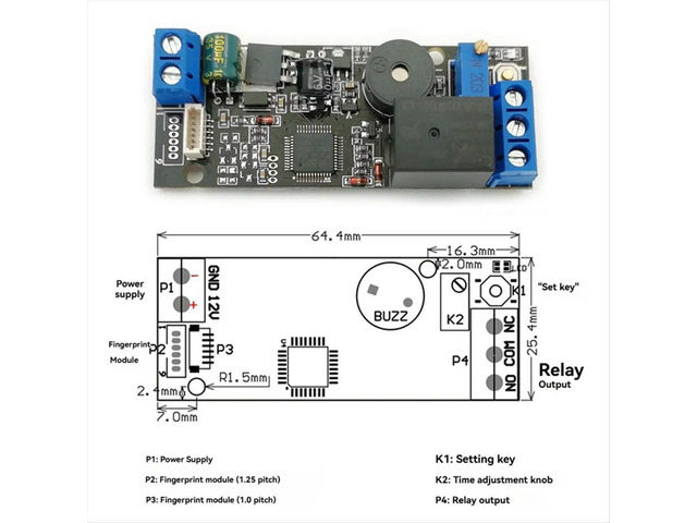 KL202+R503 Fingerprint Controller Kit DC12V Low Power Consumption Fingerprint Control Board Fingerprint Module