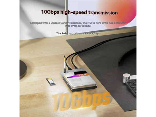 10Gbps M.2 NVMe SATA SSD Enclosure USB Type-C Docking Station Supports 2230/42/60/80 2.5/3.5 Inch HDD/SDD