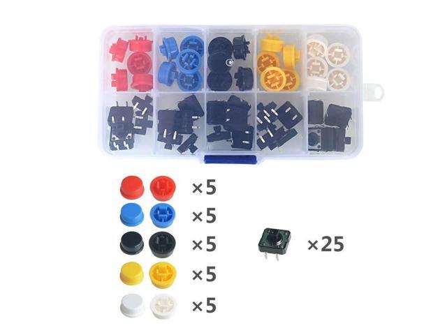 25PCS Tactile Momentary Module Button Momentary 12*12*7.3MM Micro switch button + 25PCS Tact Cap(5 colors)
