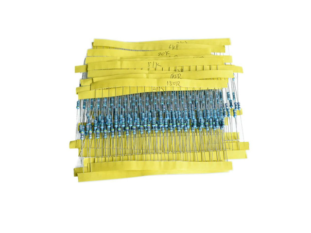 600pcs/set 30 Kinds 1/4W Resistance 1% l Film Resistor Pack Assorted Kit 1K 10K 100K 220ohm 1M Resistors 300pcs/set