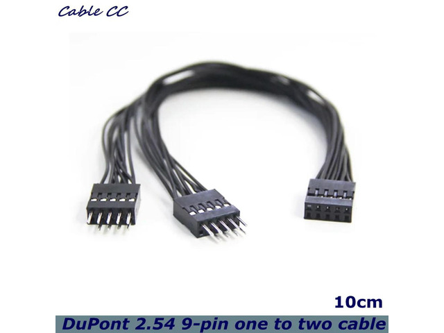 10cm USB Motherboard Cable USB Header Extension Cable 9Pin 1 Female to 2 Male Y Splitter Adapter Black Shielded Cable